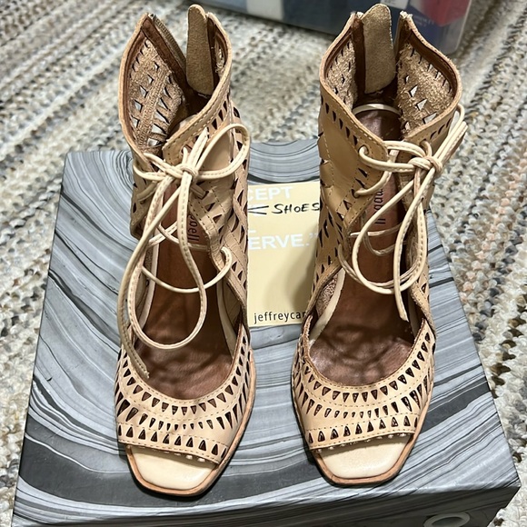EUC Jeffrey Campbell | Rodillo Nude Laser Cut Lace Up wedge sandals heels - Picture 1 of 8